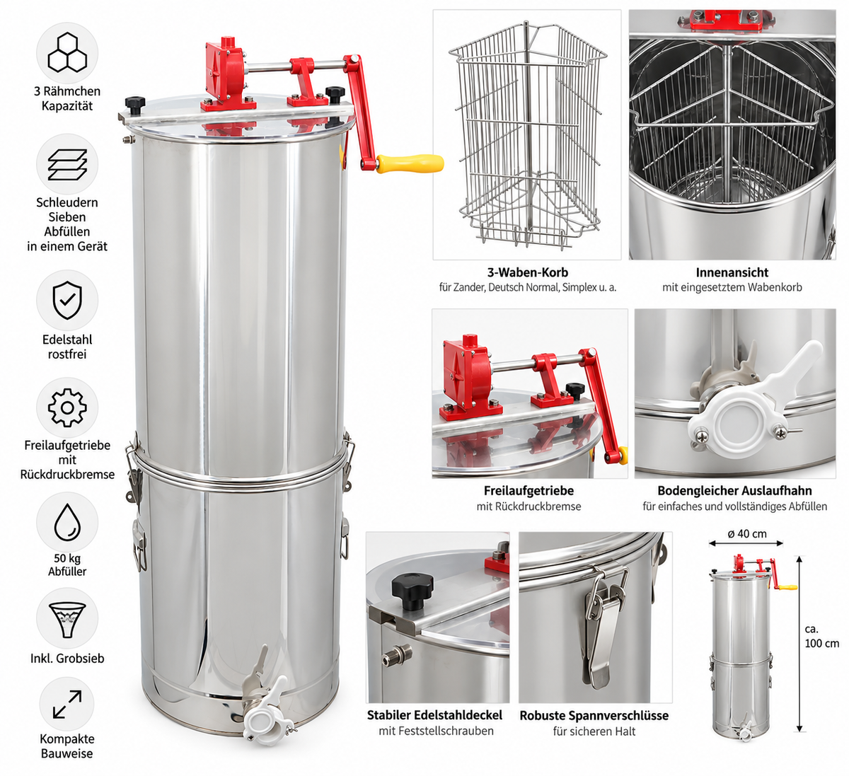 3-honeycomb combination honey extractor with filler & coarse sieve