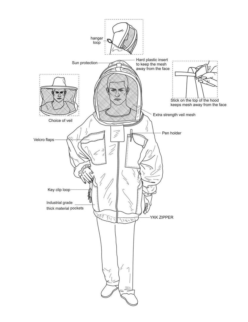 Imkeranzug Elegant Bee Overall Schutzanzug Bienen Belüftet Netzgewebe Weiss