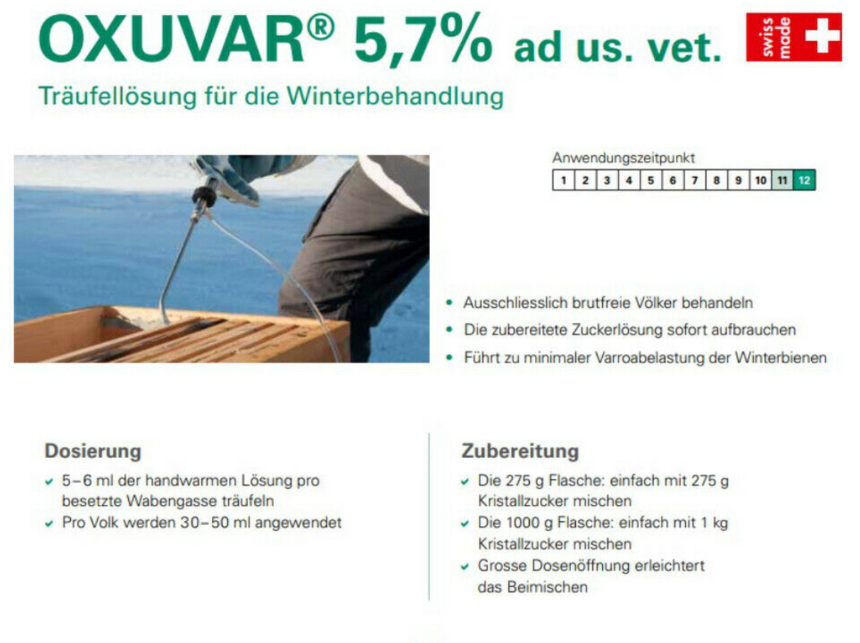 Andermatt BioVet OXUVAR 5.7% - 275g - 1000g Oxalic acid for Varroa treatment, Varroa mite summer