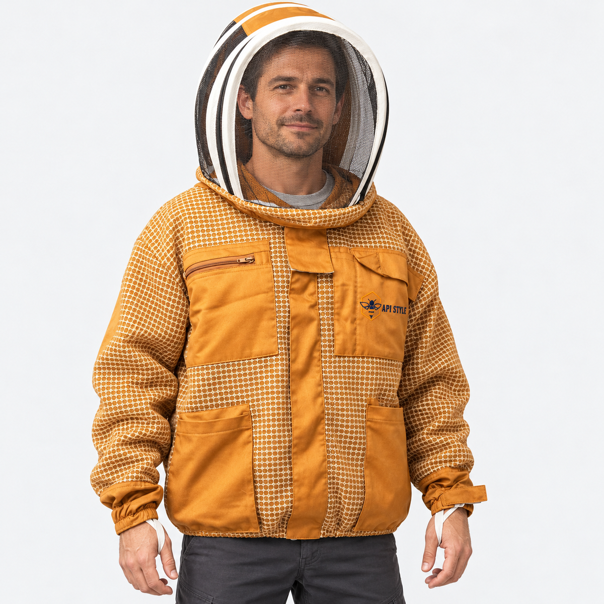API STYLE Beekeeping Jacket Brown – fully ventilated unisex beekeeping jacket with astronaut veil