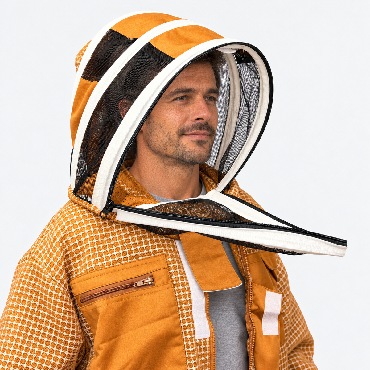 API STYLE Beekeeping Jacket Brown – fully ventilated unisex beekeeping jacket with astronaut veil