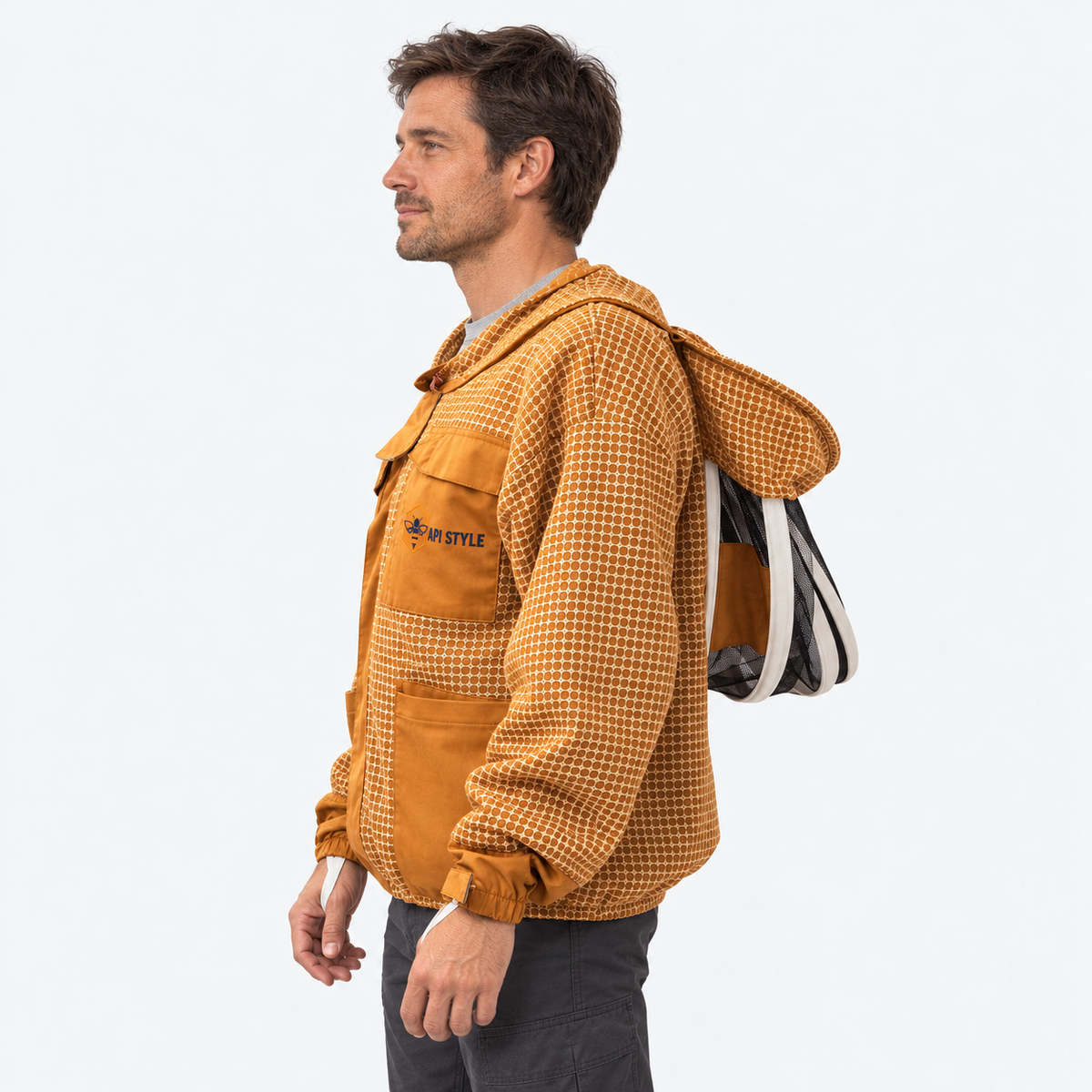 API STYLE Beekeeping Jacket Brown – fully ventilated unisex beekeeping jacket with astronaut veil