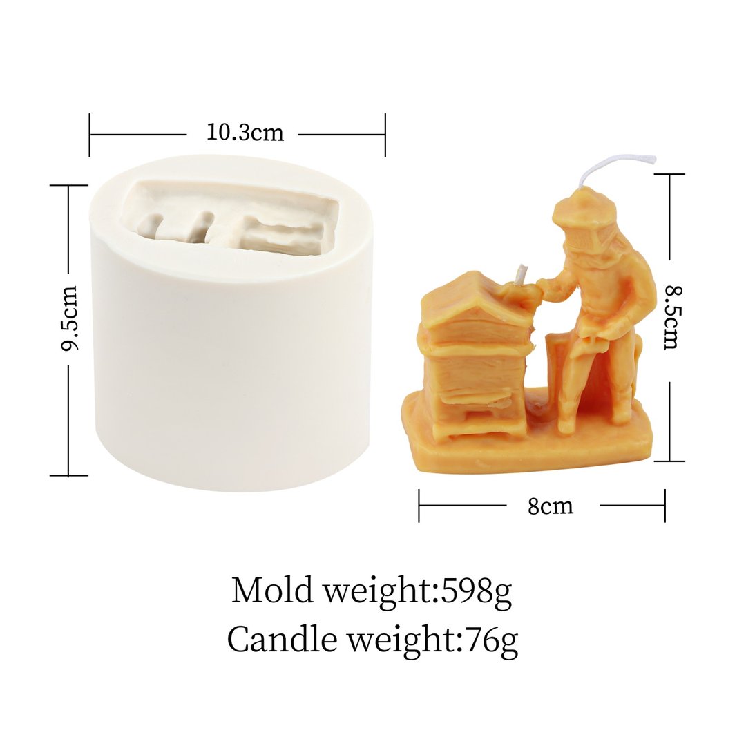 Silicone candle mold for beeswax and candle wax CX010 Beekeeper motif and hive pillar candle