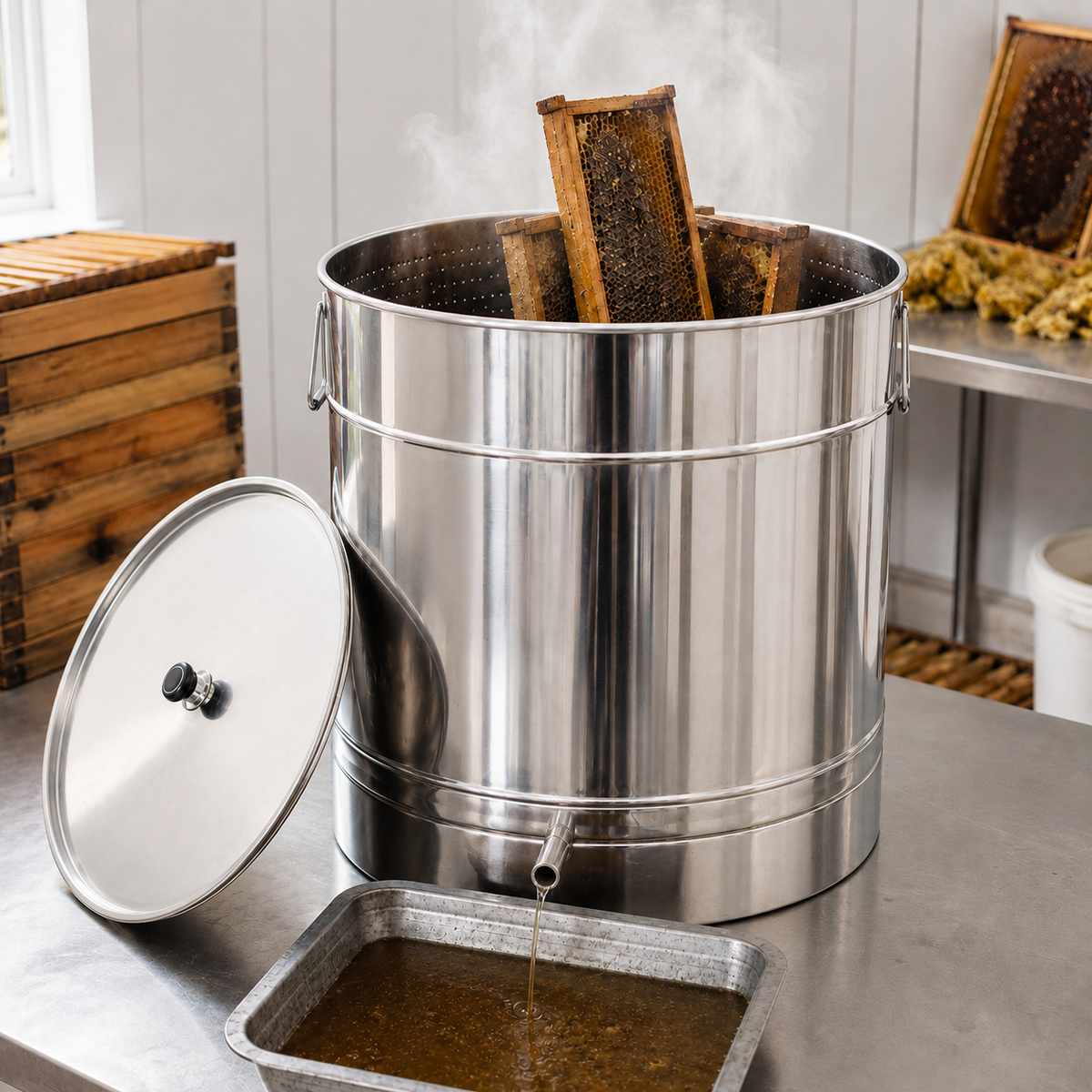 Steam wax melter round stainless steel 64 cm diameter up to 30 honeycombs