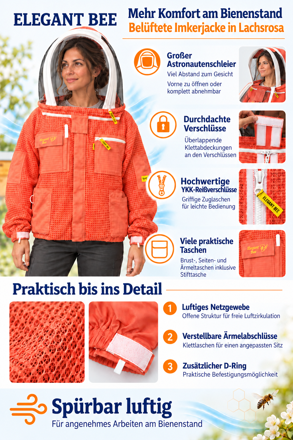 Beekeeping Jacket 3-Layer Mesh White Premium Quality ElegantBee (Copy)