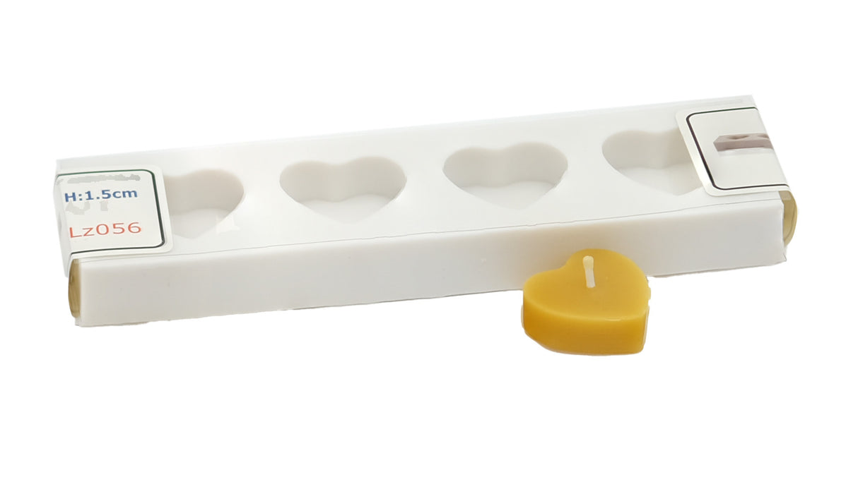 Heart-shaped tealight mold for 4 tealights, made of silicone, for beeswax and candle wax LZ056