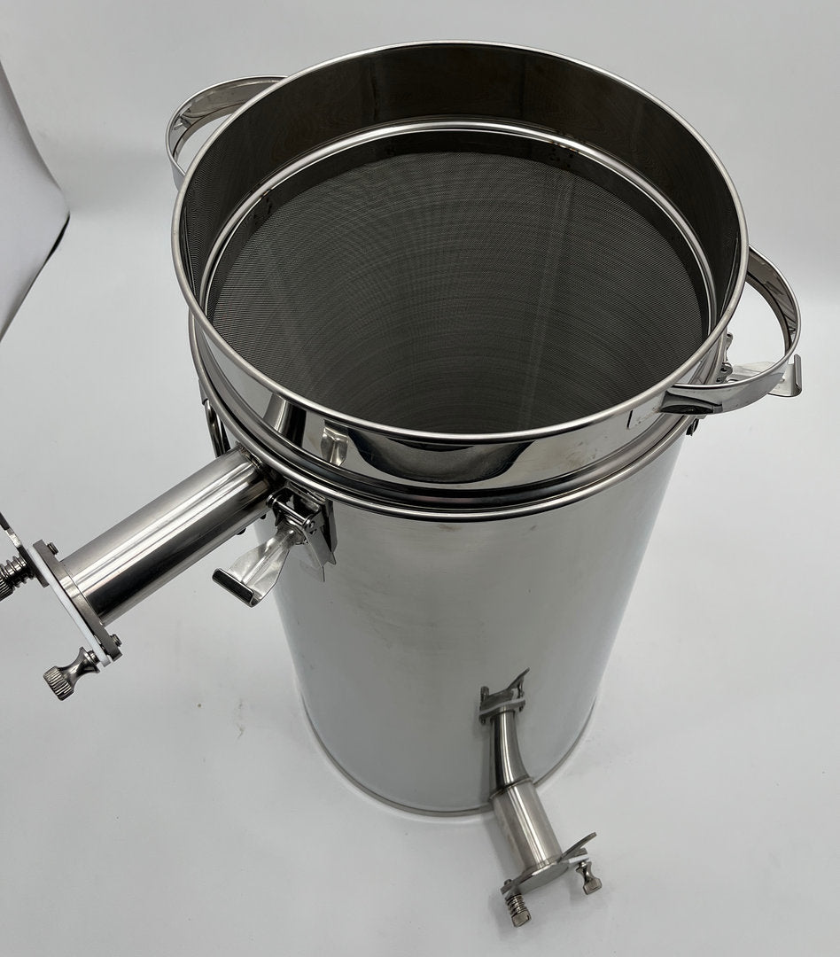 Honigabfüller 2. Quetschhahn Lunzer Kegelsieb Edelstahl Filterkübel 50Kg