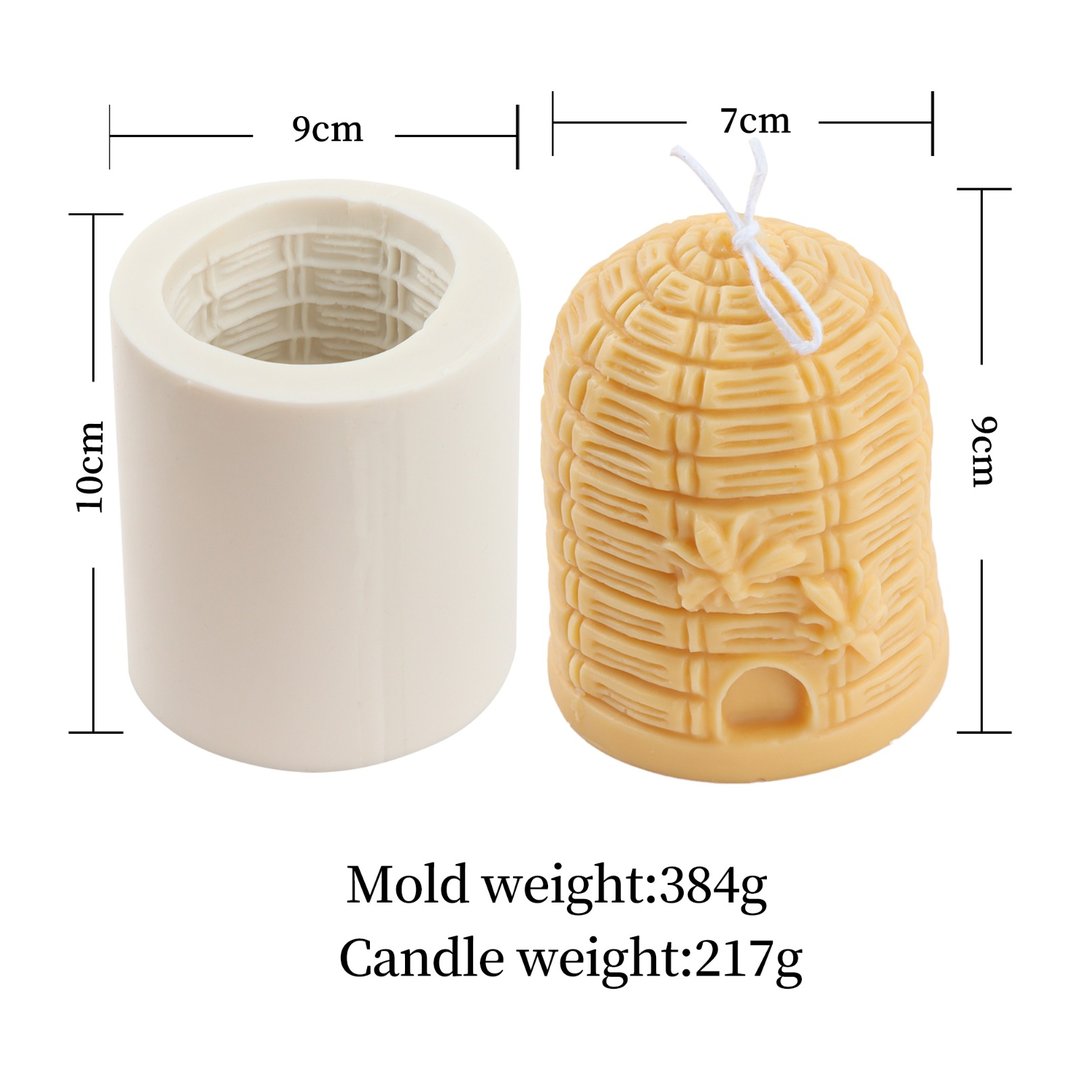 Silicone candle mold for beeswax LZ003 Bee motif Pillar candle Beehive Straw basket Large