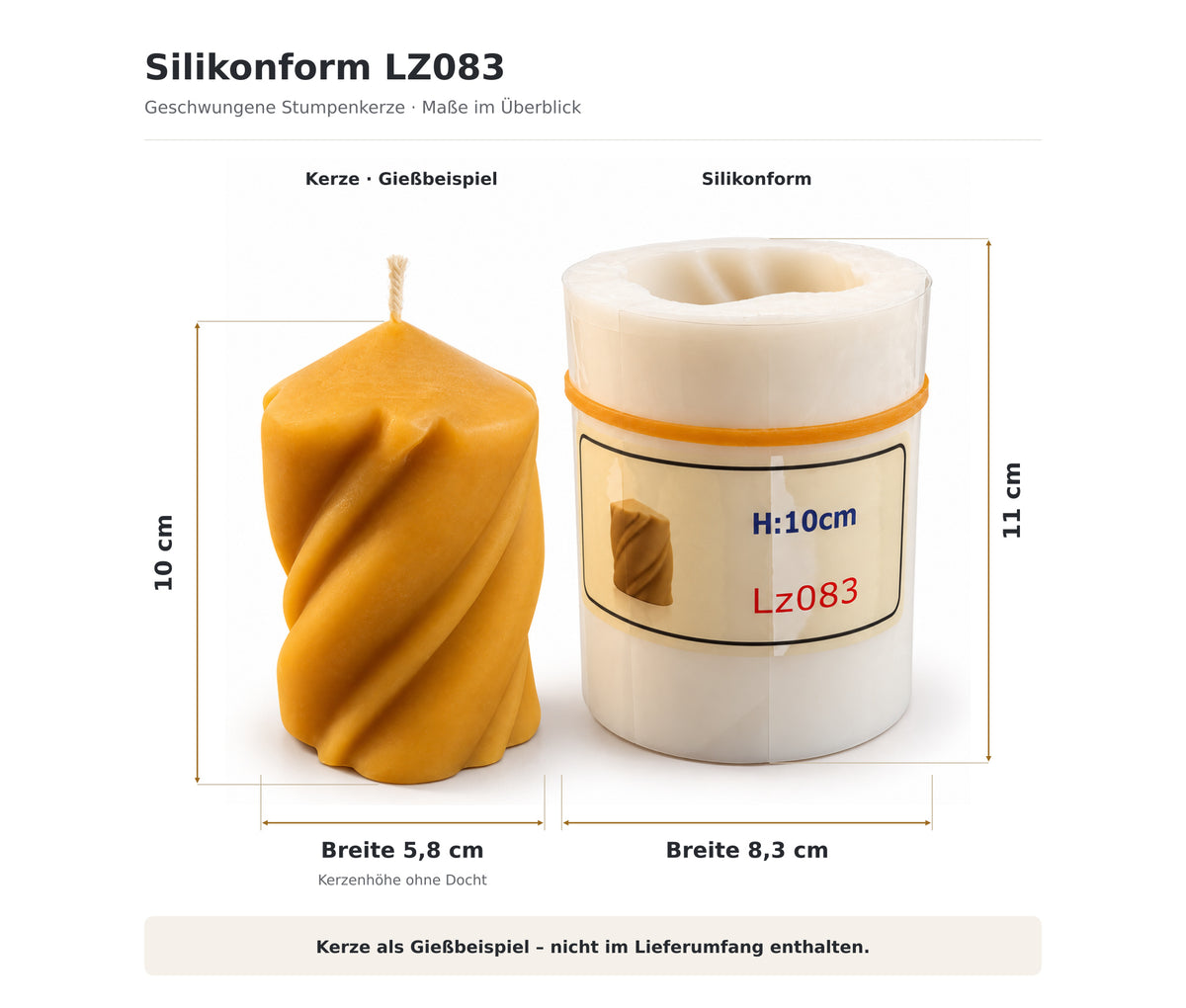Silikonform LZ083 für geschwungene Stumpenkerzen – Bienenwachskerzen selber gießen Stumpenkerze Groß Wabenkerze 10x6cm