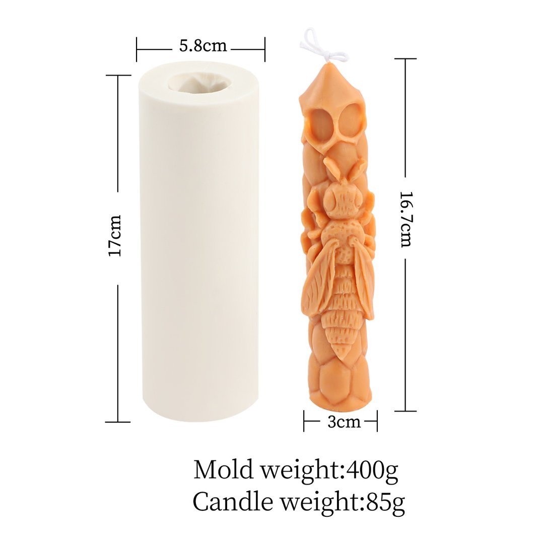 Silicone candle mold for beeswax and candle wax LZ102 bee motif pointed candle
