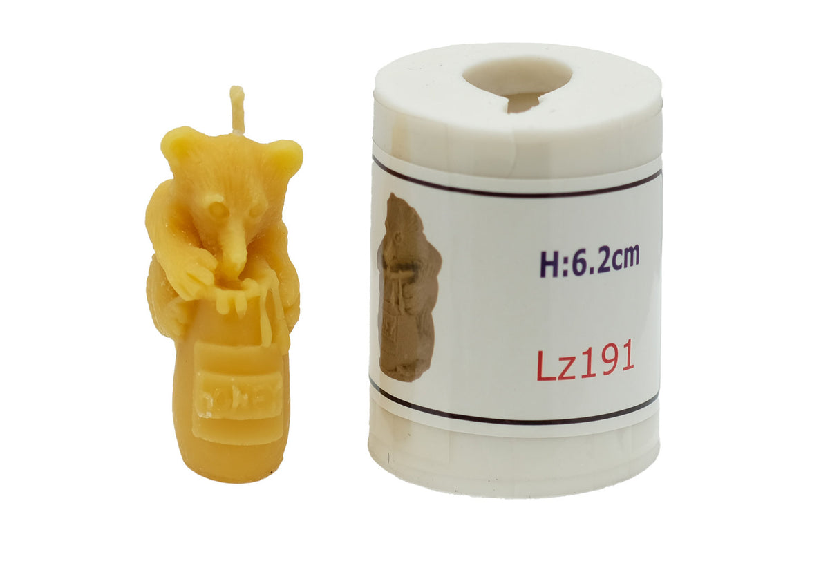 Siliconen kaarsvorm voor bijenwas honingraatkaars, beer in honingvat Lz191