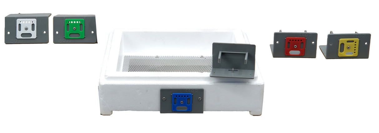 Mini Plus entrance rosette, entrance slider, drone barrier, mating stations, blue, green, white, red, yellow