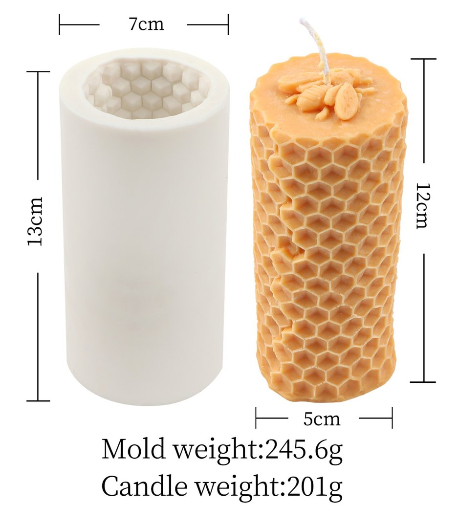 Silicone candle mold for beeswax, honeycomb candle, bee motif, pillar candle with bee
