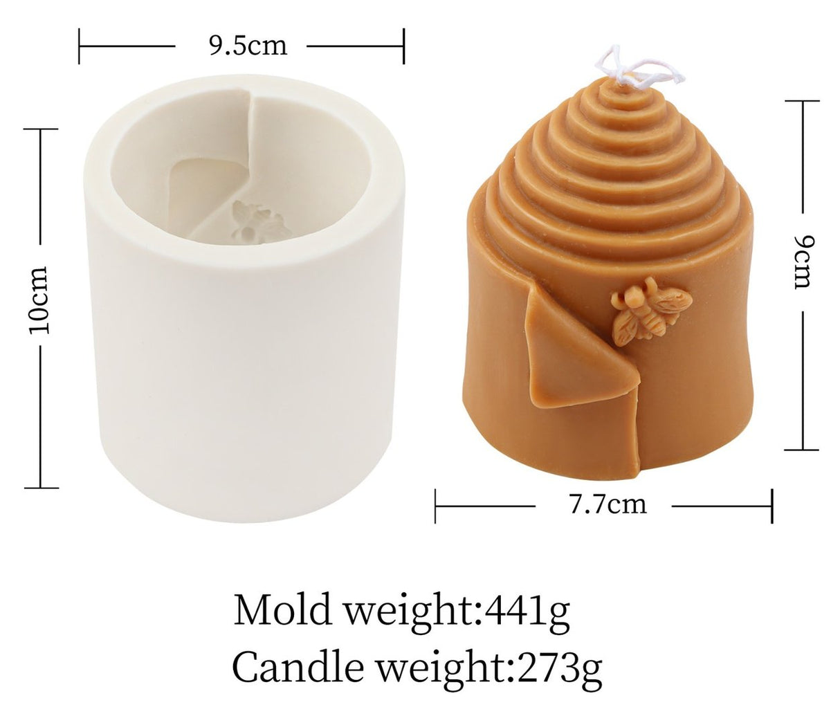 Silicone candle mold for beeswax and candle wax, bee motif, large pillar candle