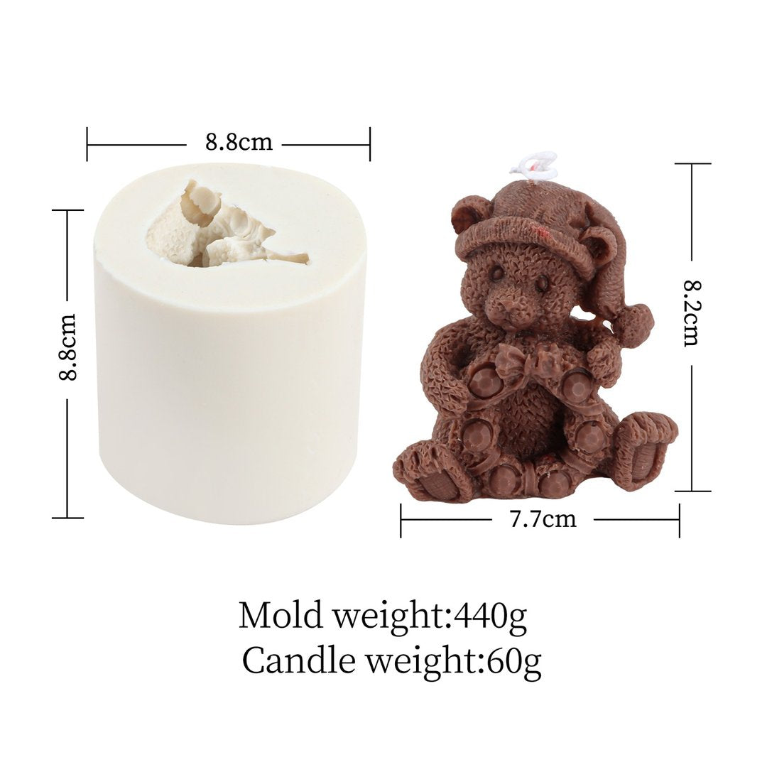 Silicone candle mold for beeswax and candle wax Lz174 Teddy Bear with wreath