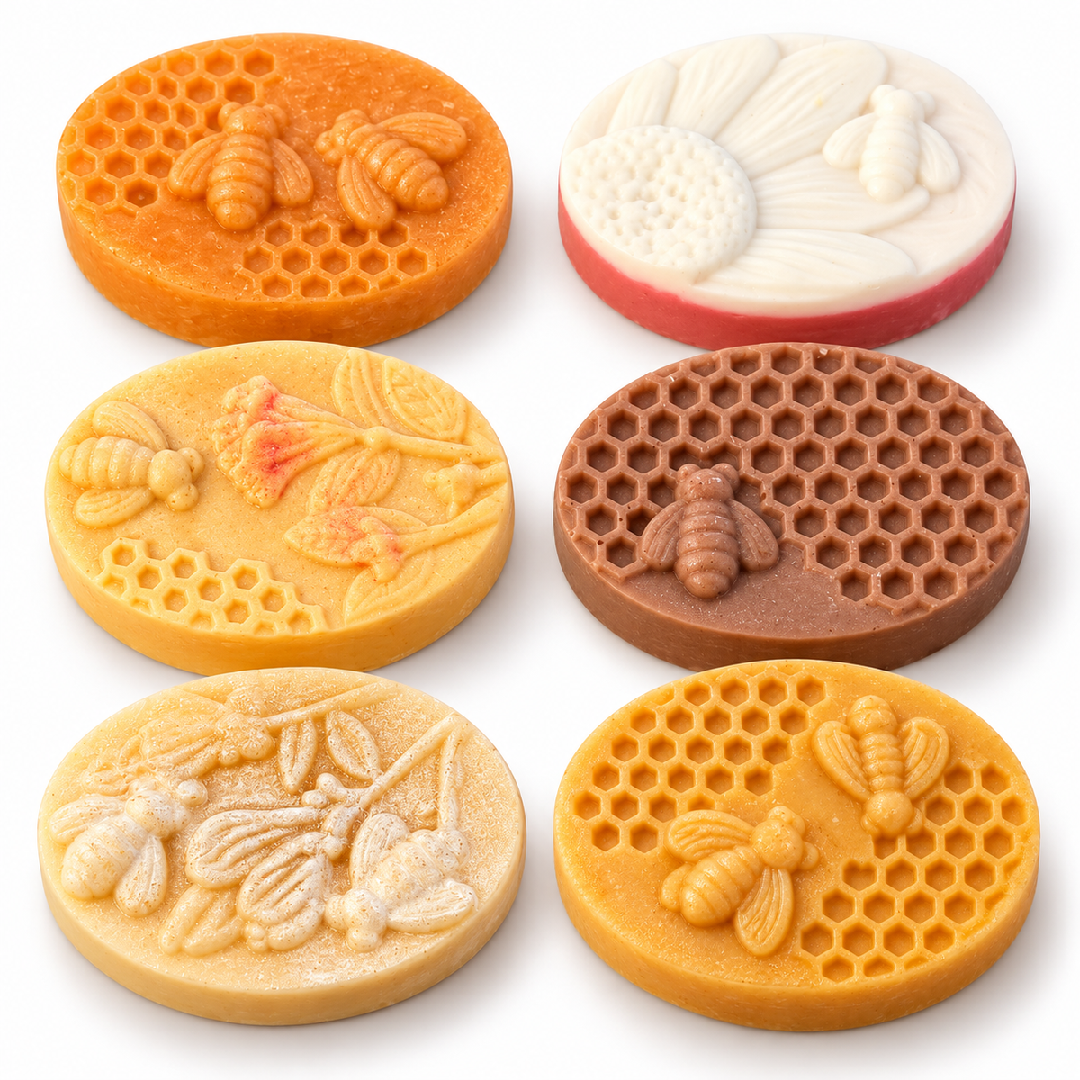 Silicone soap mould bees & honeycomb – 6 oval cavities with bee and flower motifs, multi-cavity soap casting mould