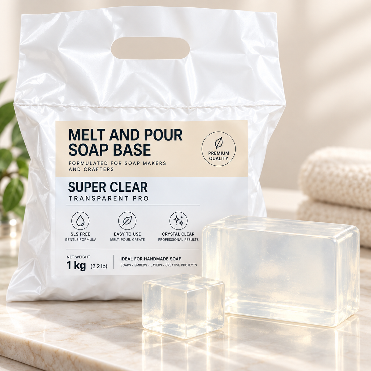 Transparent glycerine soap base 1 kg – Super Clear melt-and-pour soap base for soap making
