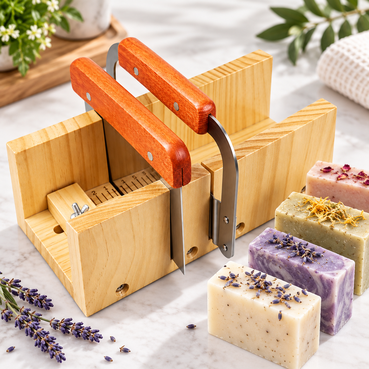 Instelbare houten zeep snijder met 2 messen – glad & golf