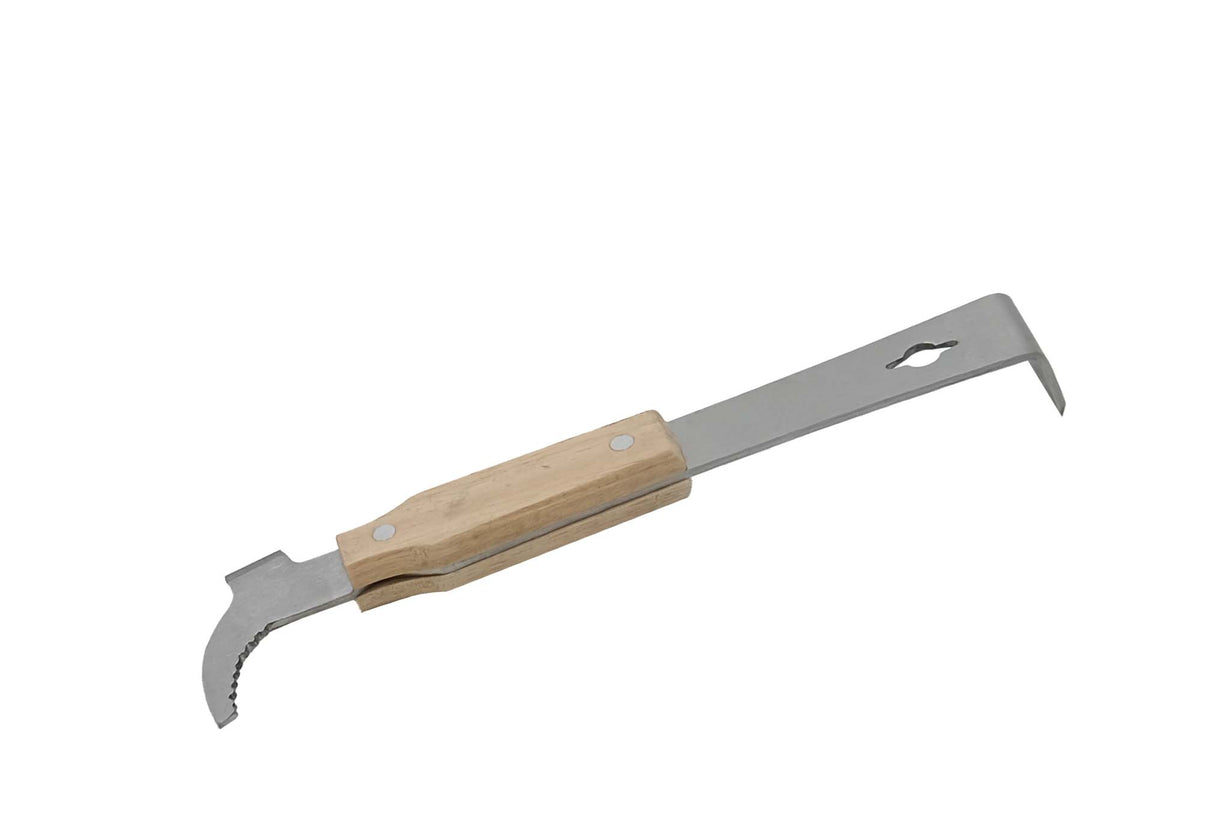 Stokbeitel 26cm van RVS met krik en houten handvat - eenzijdig geslepen