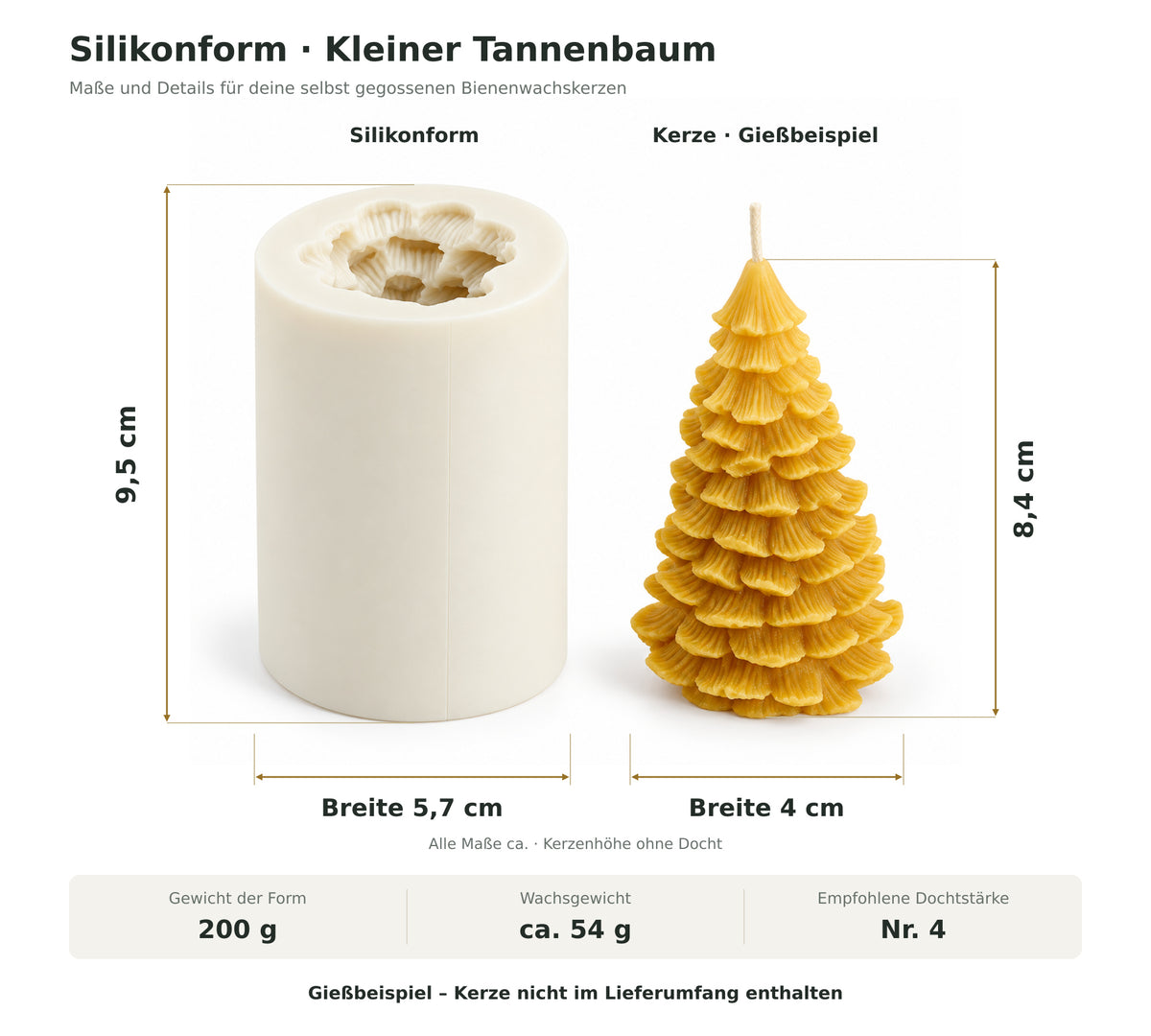 Moule à bougie en silicone pour petit sapin de Noël en cire d'abeille
