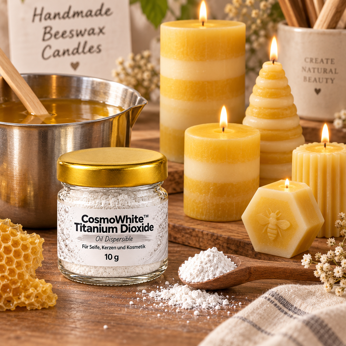 Colorant blanc pour savon – pigment de dioxyde de titane pour savon, bougies et cosmétique | CosmoWhite™
