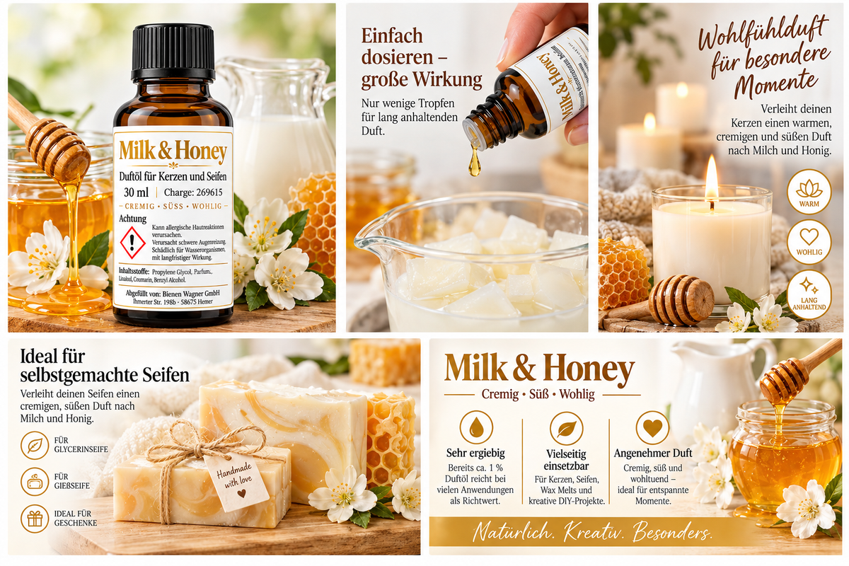 Huile parfumée Milk & Honey 30 ml – parfum lait & miel pour bougies & savons