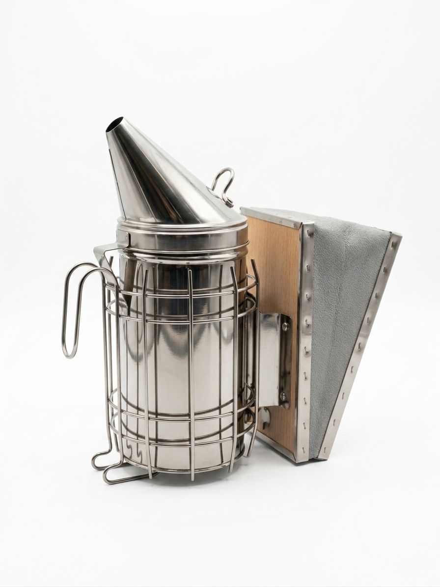 Fumoir professionnel en acier inoxydable Amiskoker de style Dadant avec soufflet en cuir.