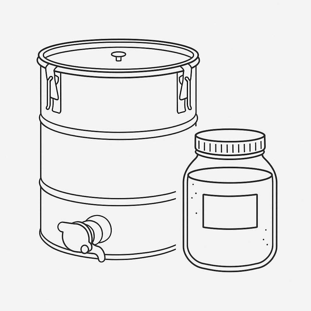 35 kg - Abfüllkübel + Siebgerät mit zweitem Quetschhahn und Bodenheiz 35 kg - Abfüllkübel + Siebgerät mit zweitem Quetschhahn und Bodenheiz