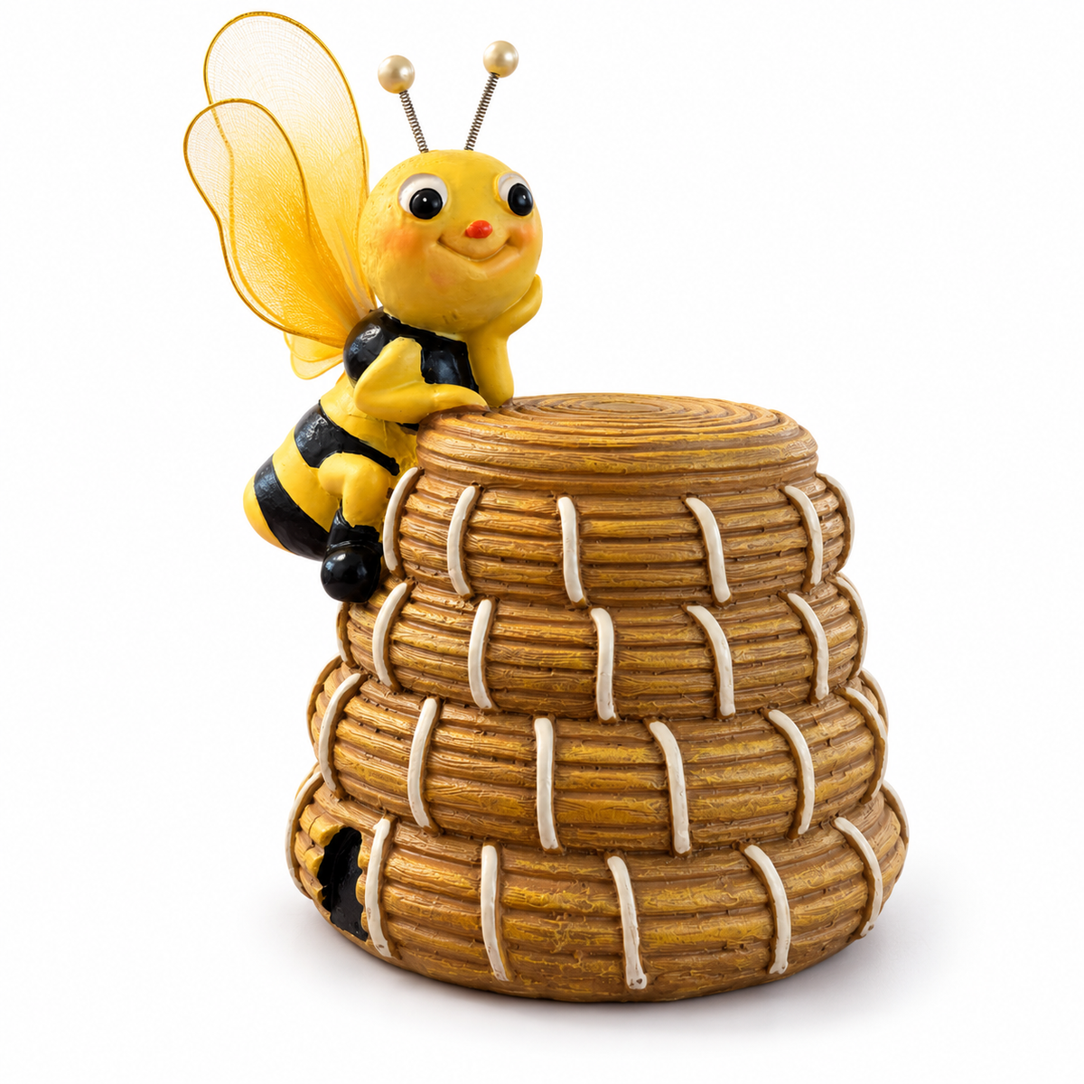 Bee Skep Money Box with Bee – hand-painted resin figurine, 16 cm | Gift for Beekeepers 