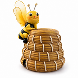 Bee Skep Money Box with Bee – hand-painted resin figurine, 16 cm | Gift for Beekeepers 