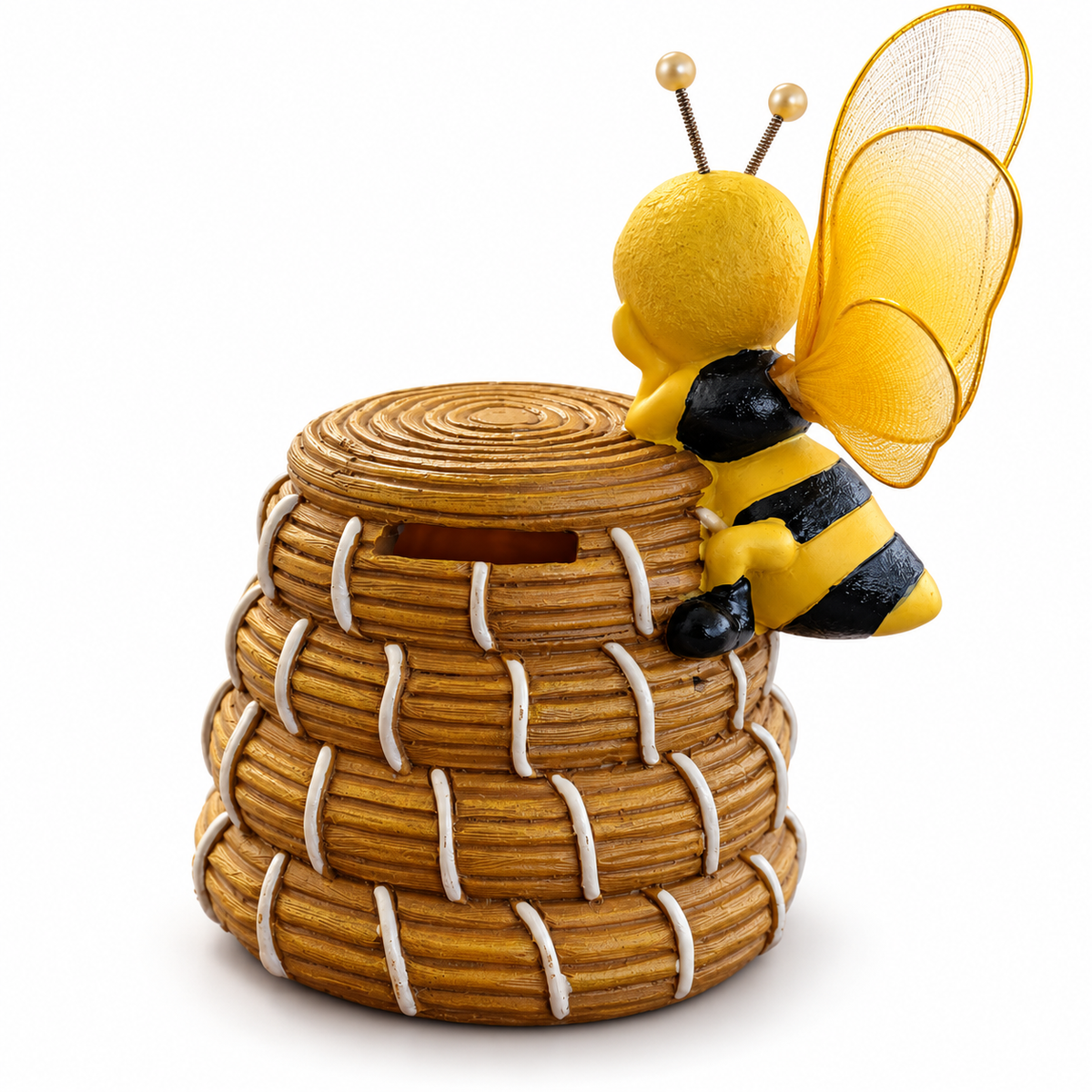 Bee Skep Money Box with Bee – hand-painted resin figurine, 16 cm | Gift for Beekeepers 