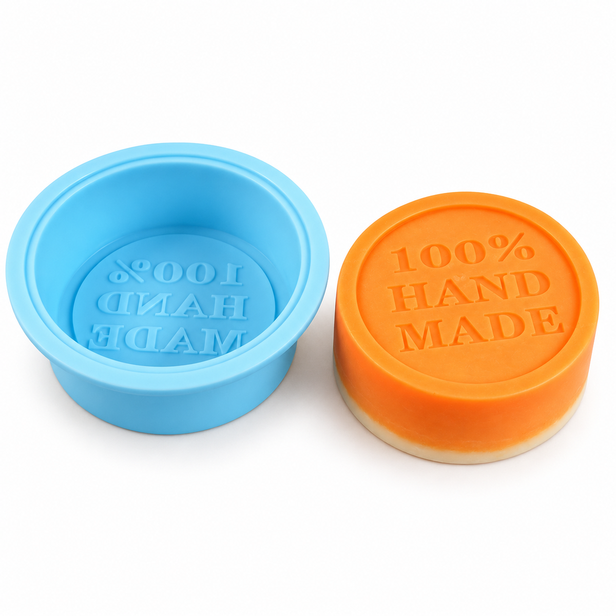 Moule rond en silicone pour savon « 100% HAND MADE » – coulez vos savons vous-même 