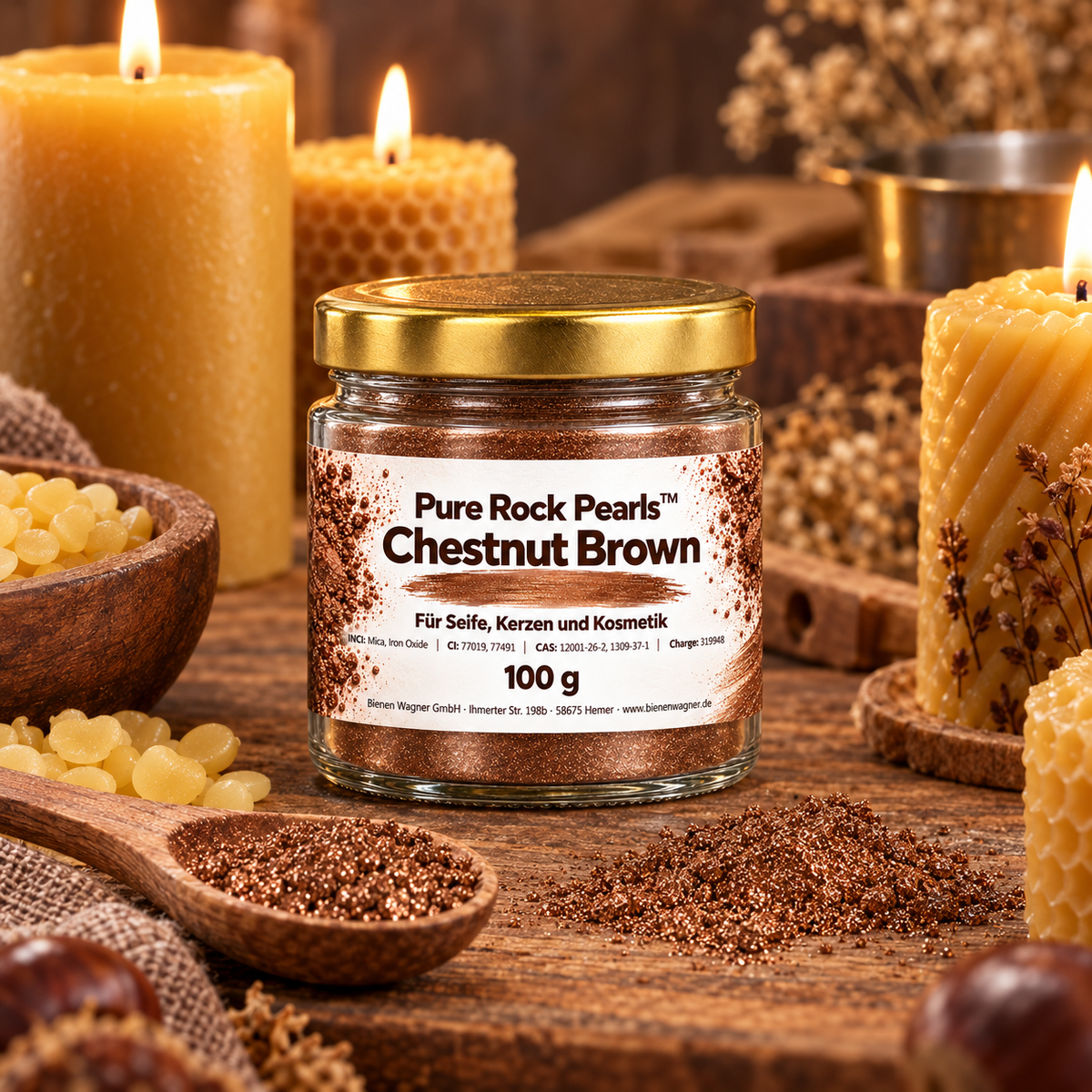 Soap Color Brown – Pure Rock Pearls™ Chestnut Brown Pigment for Soap, Candles & Cosmetics 