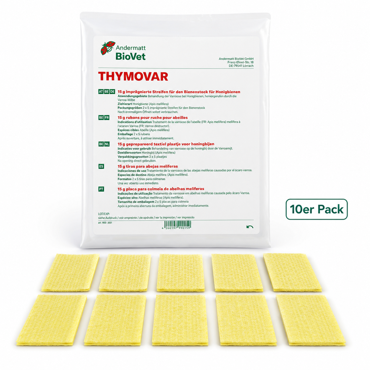 THYMOVAR® gegen Varroa Tymaol 10 Pakete  2x5 Schwammtuch Plättchen Präparat für Sommerbehandlung
