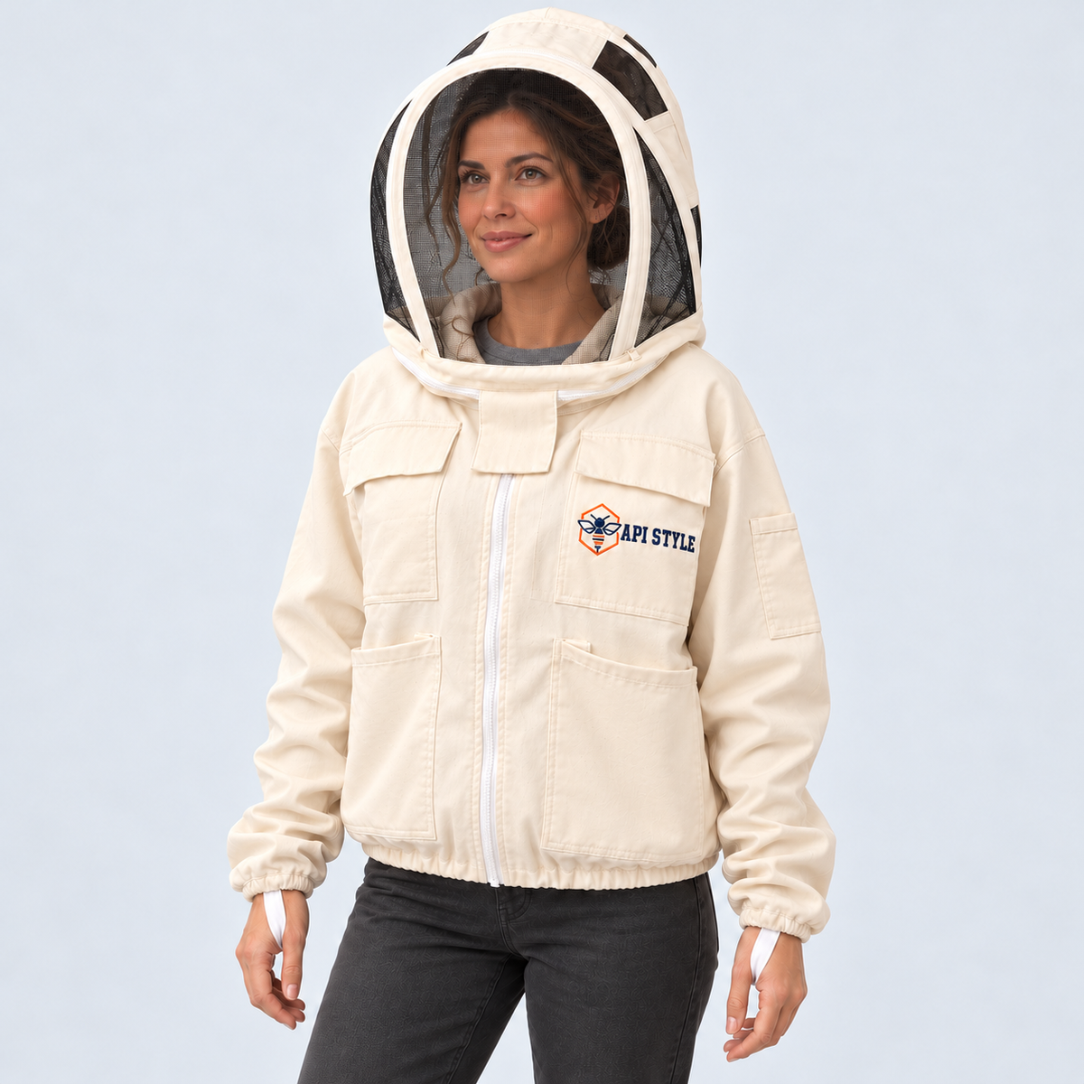API STYLE Beekeeping Jacket Natural – lightweight cotton jacket with detachable veil for women and men 