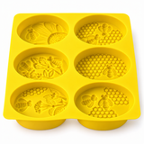 Silicone soap mould bees & honeycomb – 6 oval cavities with bee and flower motifs, multi-cavity soap casting mould 