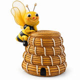 Bee Skep Money Box with Bee – hand-painted resin figurine, 16 cm | Gift for Beekeepers 