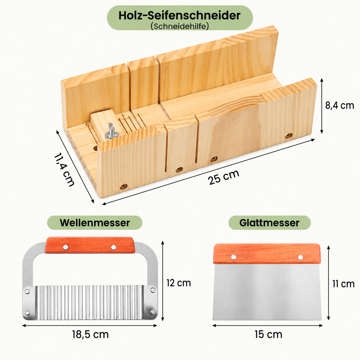 Einstellbarer Holz-Seifenschneider mit 2 Messern – glatt & Welle