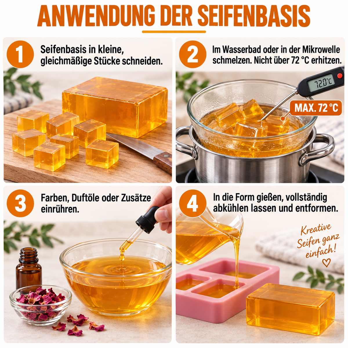 Glycerin-Seifenbasis mit Bio-Honig 1 kg – transparente Honig-Rohseife zum Seifengießen