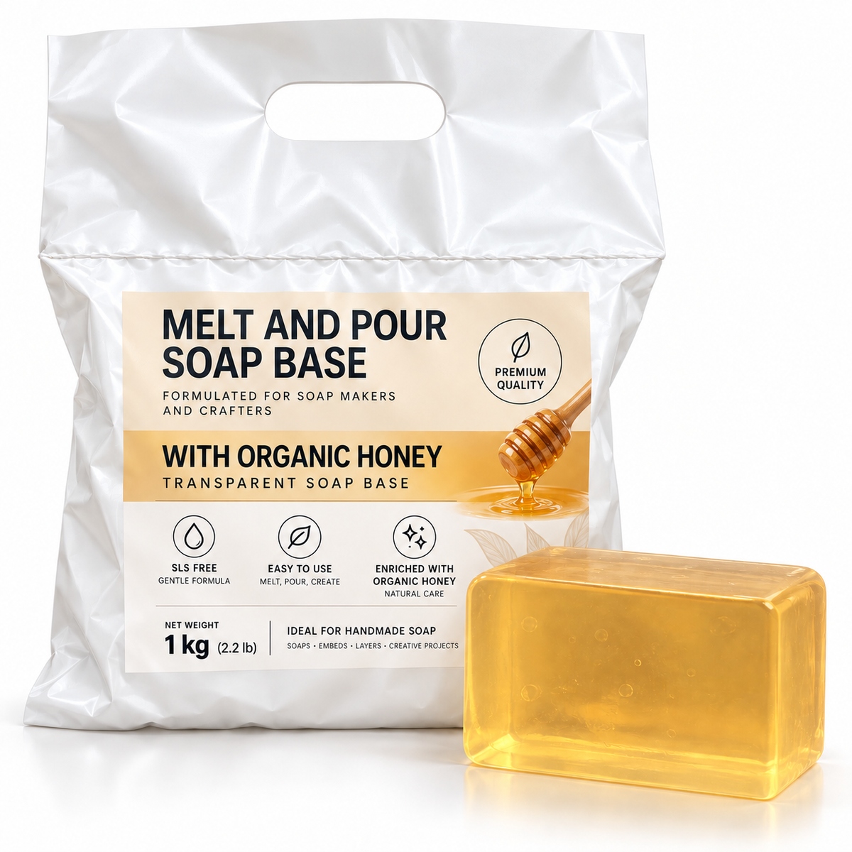 Glycerin-Seifenbasis mit Bio-Honig 1 kg – transparente Honig-Rohseife zum Seifengießen