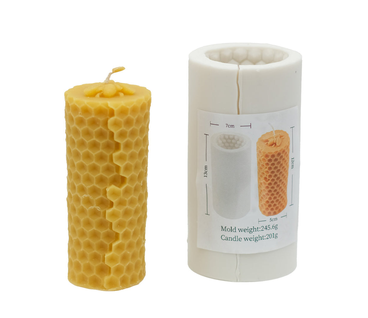 Silicone candle mold for beeswax, honeycomb candle, bee motif, pillar candle with bee