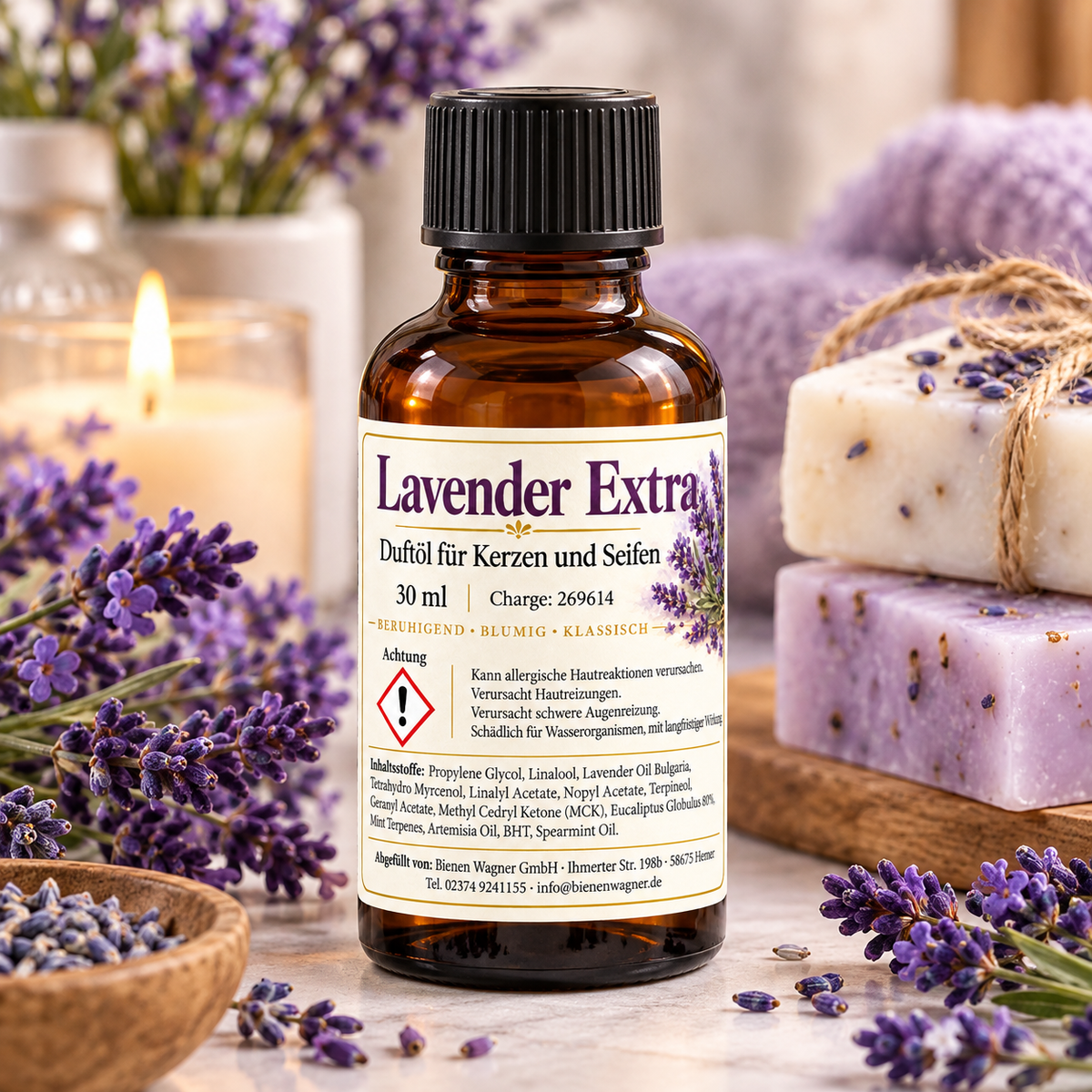 Huile parfumée extra Lavande 30 ml – parfum de lavande pour bougies et savons 