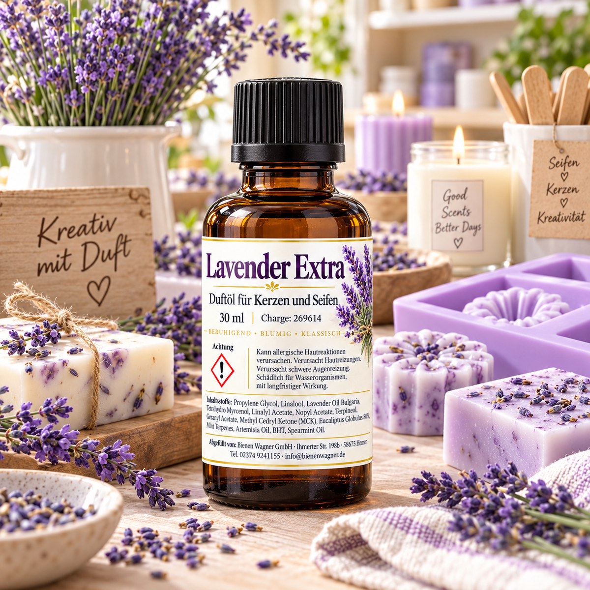 Huile parfumée extra Lavande 30 ml – parfum de lavande pour bougies et savons 