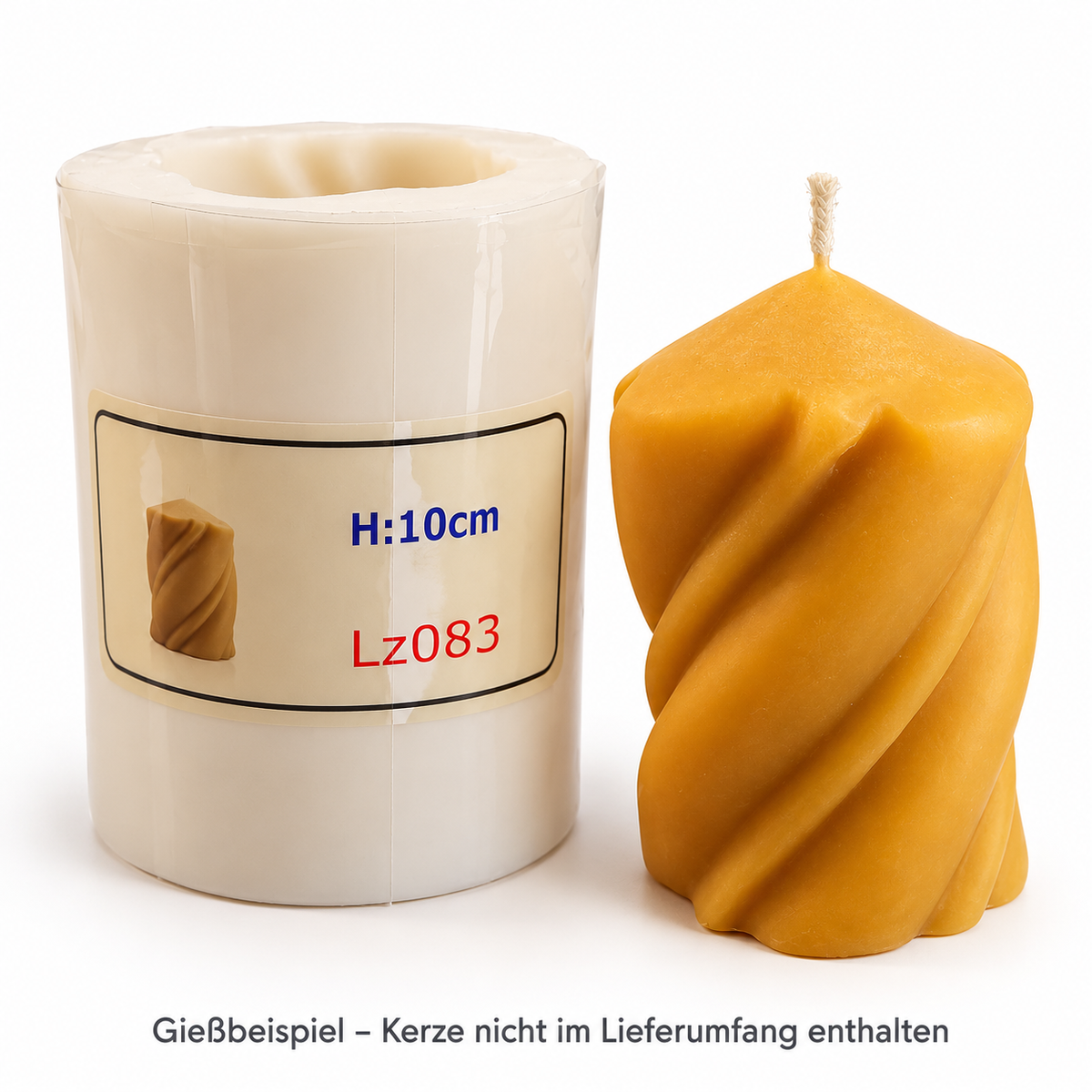 Silikonform LZ083 für geschwungene Stumpenkerzen – Bienenwachskerzen selber gießen Stumpenkerze Groß Wabenkerze 10x6cm