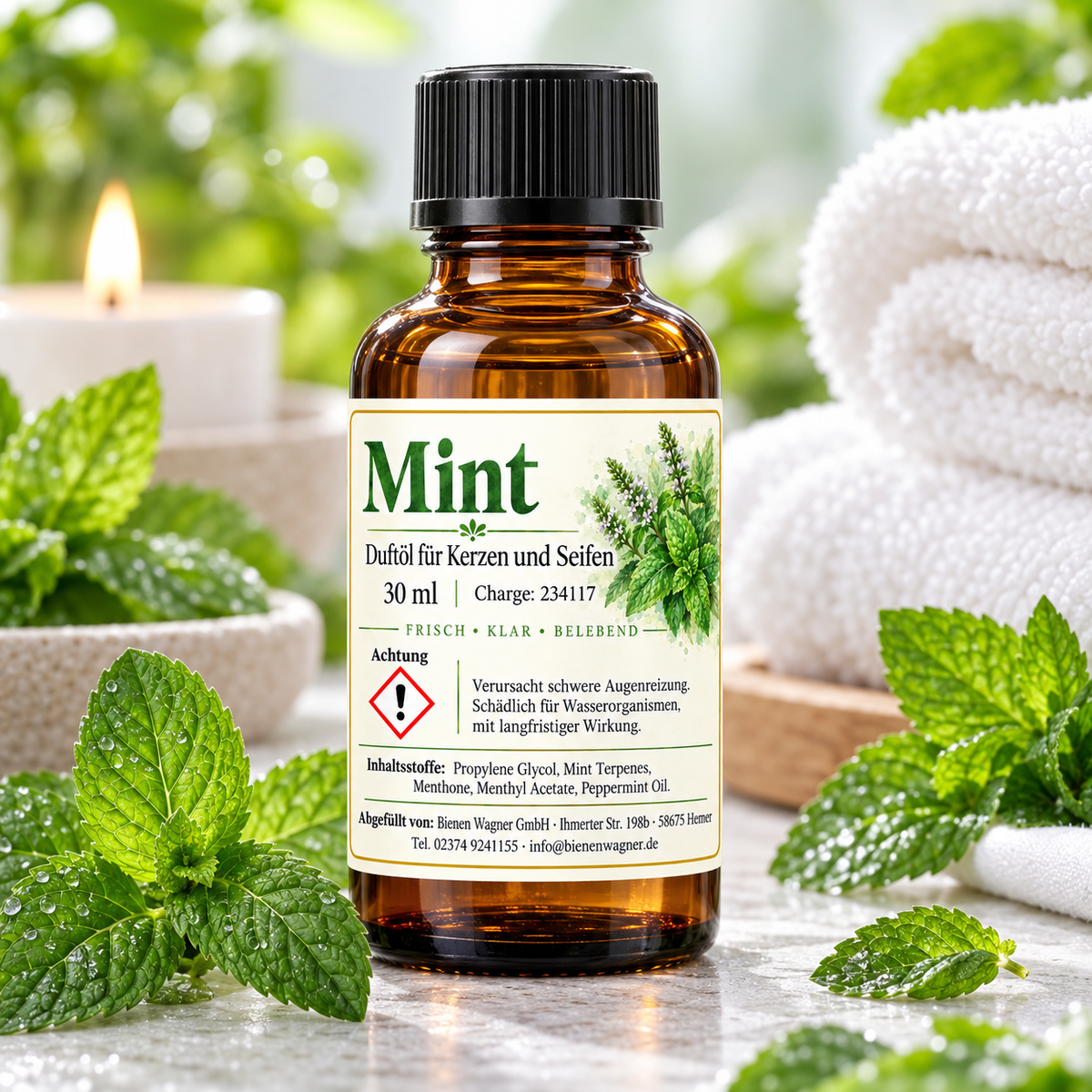 Olio profumato Mint 30 ml – fragranza alla menta per candele e saponi 