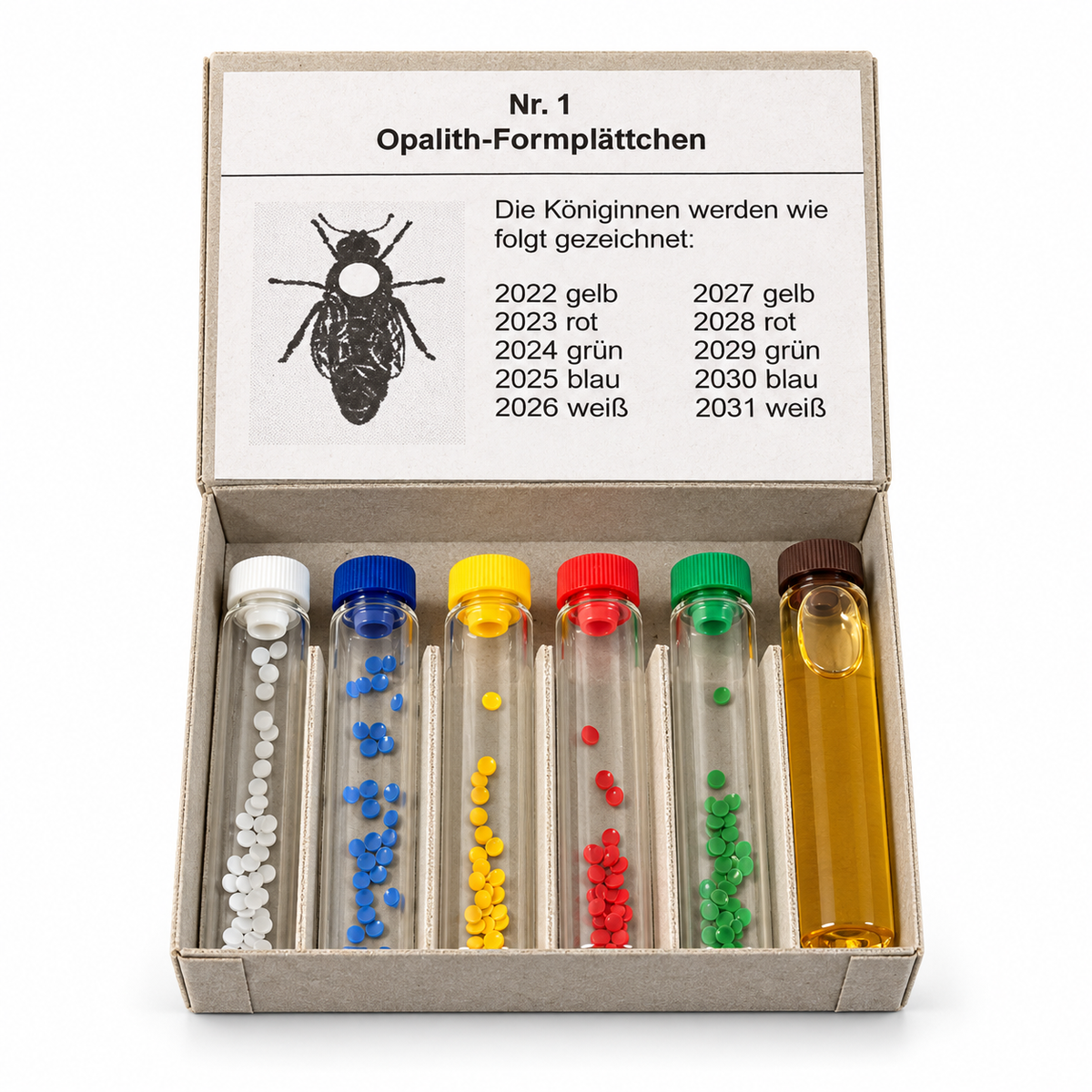 Opalith Zeichenplättchen-Set ohne Nummern – 5 Jahresfarben mit Zeichenleim