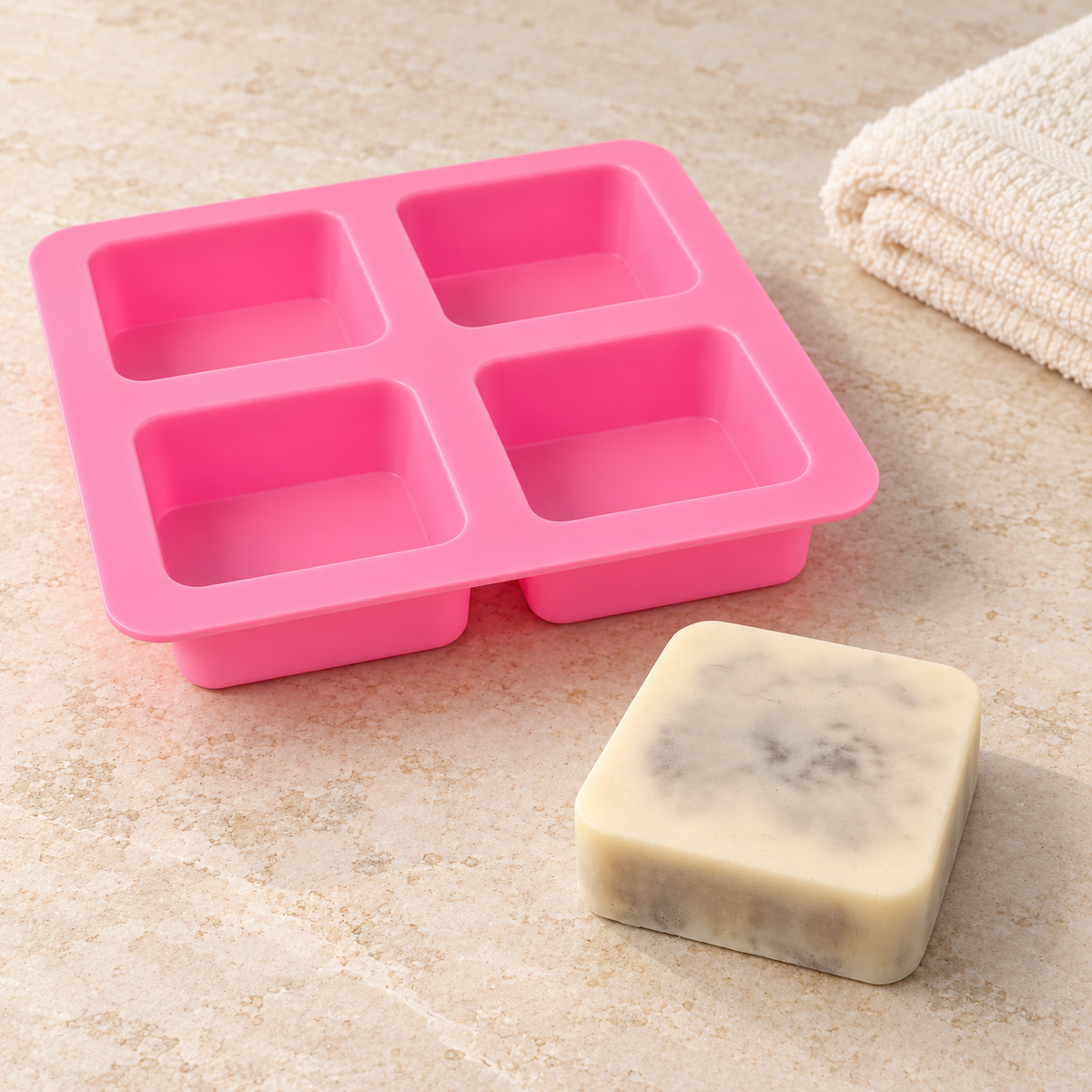 Moule à savon carré en silicone – 4 cavités pour savon à la glycérine, savon en couches & savons DIY, moule multiple de coulée pour savon 
