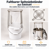 Faltbarer Spitzsiebständer aus Edelstahl – stabiler Siebhalter für Honigeimer und Abfüller Dreibeinstativ für 32cm Spitzsieb