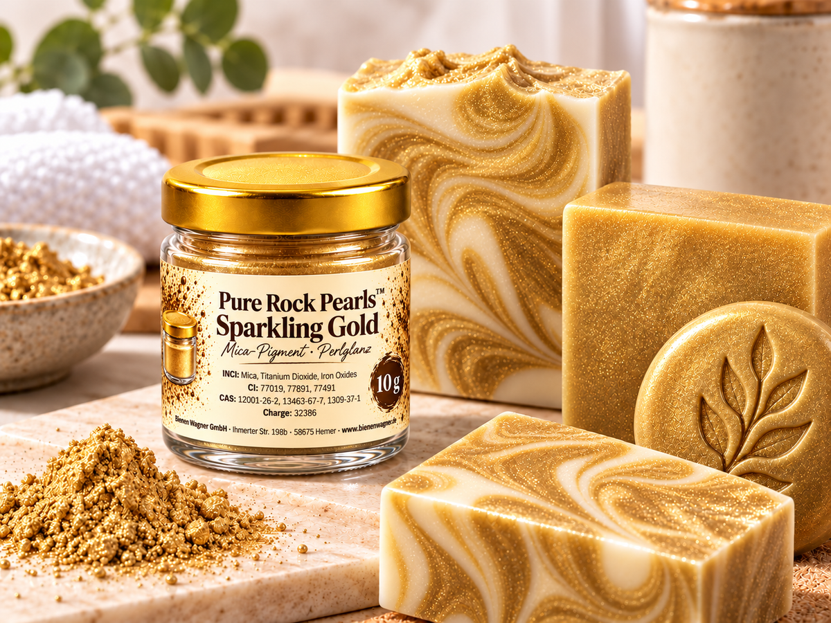 Soap Colour Gold – Mica Pigment for Soap, Candles &amp; Cosmetics | Pure Rock Pearls™ Sparkling Gold 