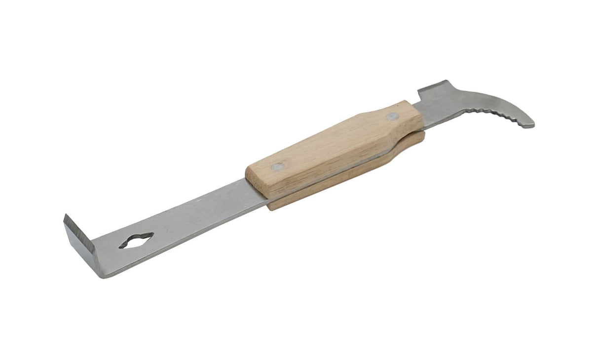 Stokbeitel 26cm van RVS met krik en houten handvat - eenzijdig geslepen